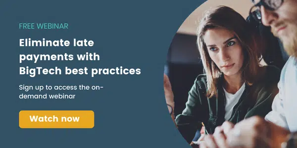 banner of free webinar - eliminate late payments with BigTech approach