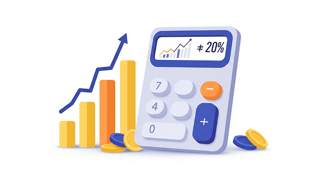 illustration showing calculator and bar graph