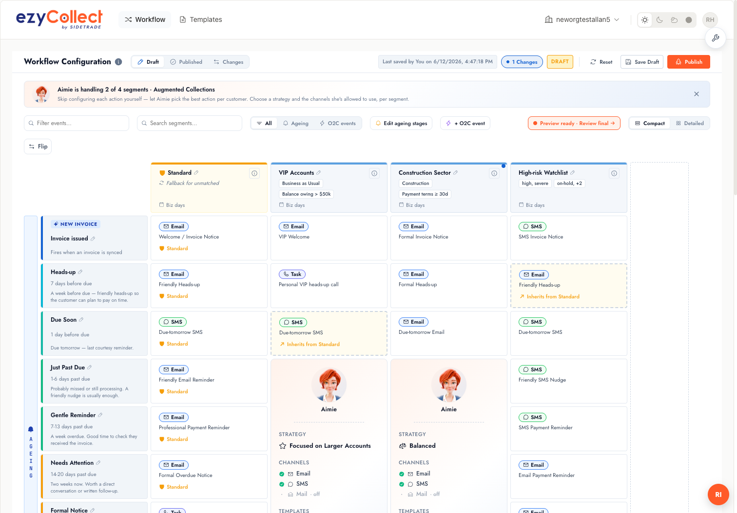 ezyCollect workflow configuration screen